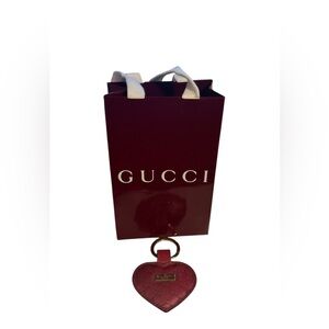 Gucci  Leather Keychain with Gold Accent and Gucci gift bag